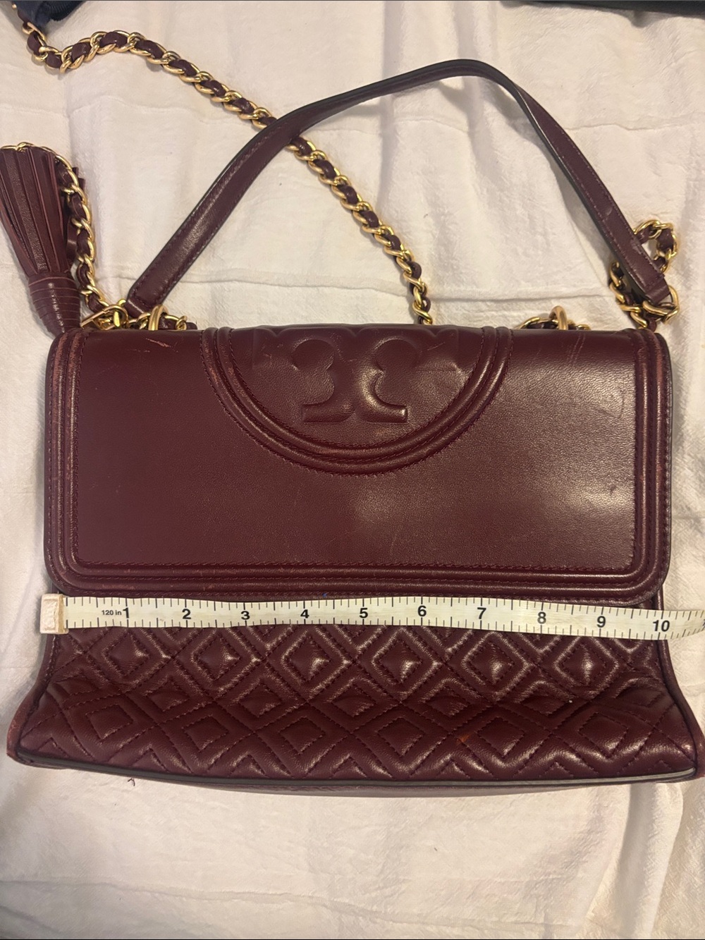 Tory Burch Burgundy “Kira” Quilted Leather Chain Crossbody - Picture 8 of 10